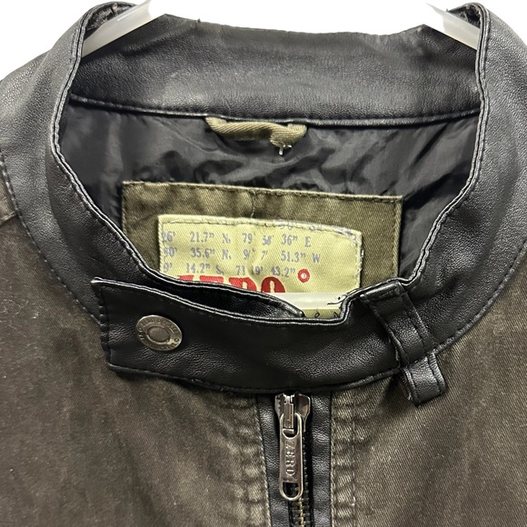 ZERO Canvas and Vegan Leather Varsity Style Bomber Jacket Zip Up Men’s Large - Picture 2 of 10